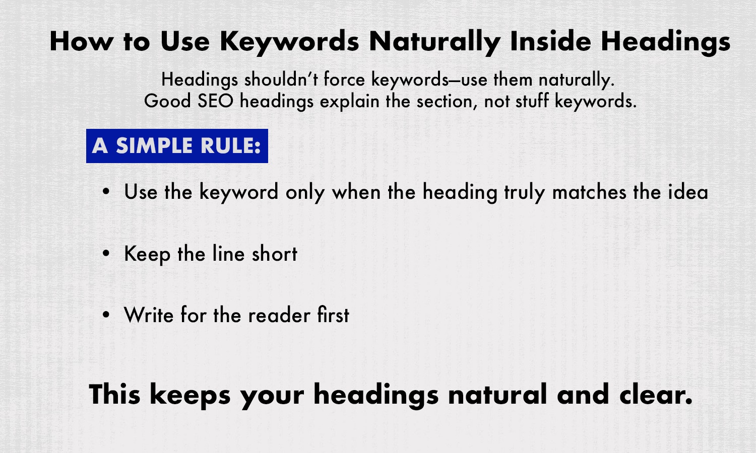 Infographic on using keywords naturally in headings for better SEO.