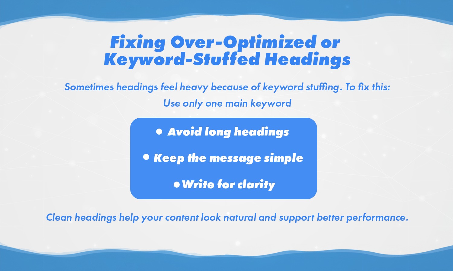 Infographic on fixing over-optimized or keyword-stuffed headings in SEO.