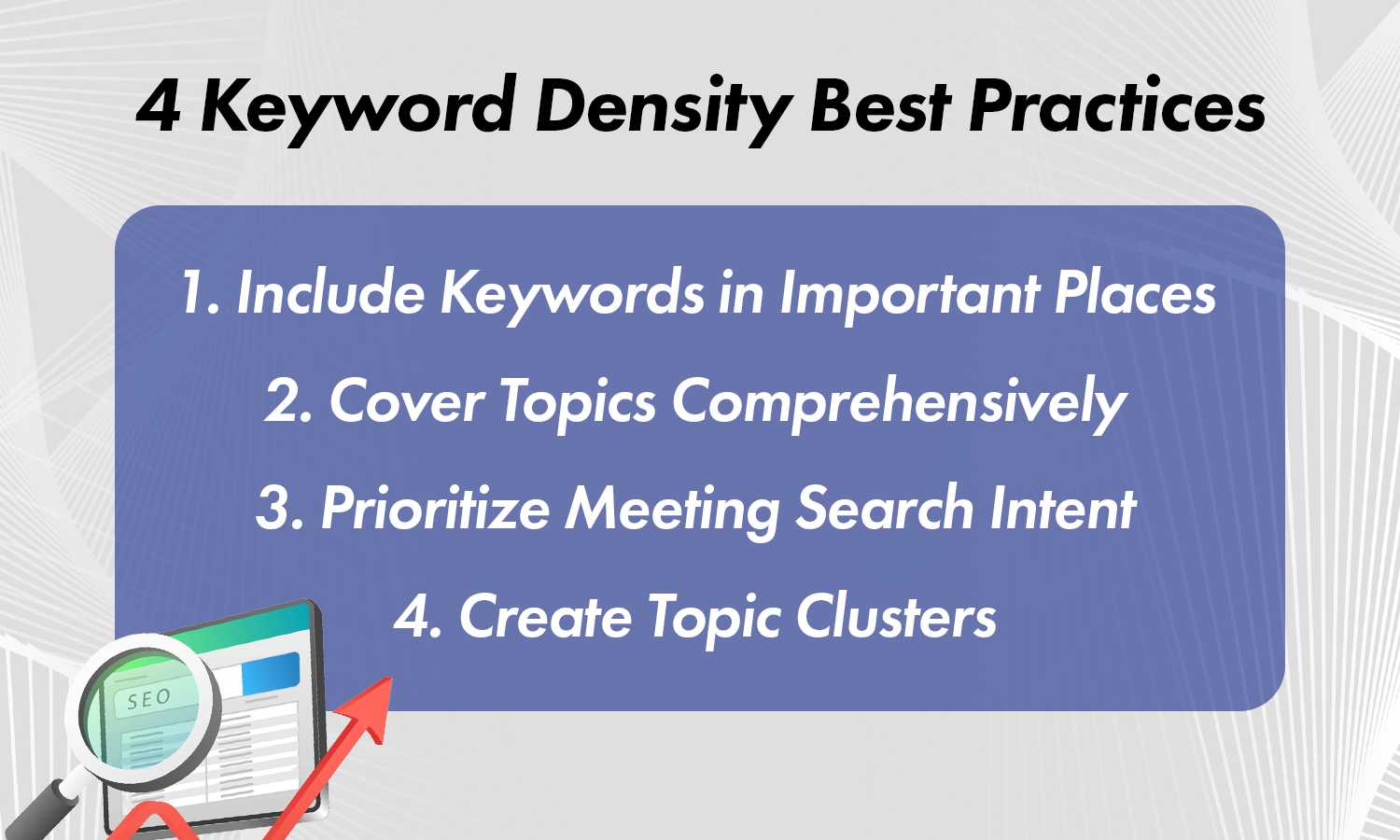 Infographic showing keyword density best practices for creating SEO-friendly content.